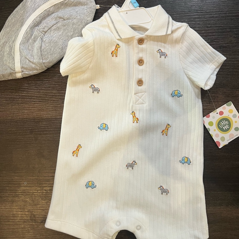 Little Me White One Piece with Animal Print